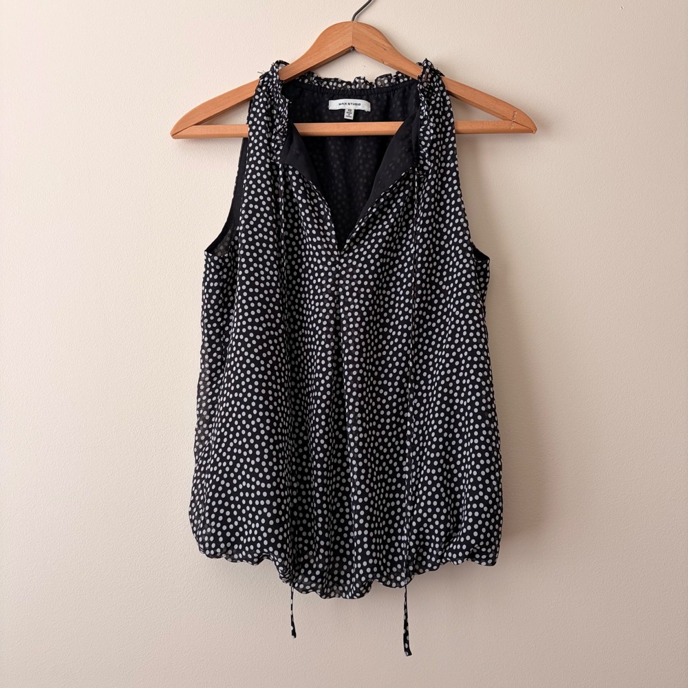 Max Studio Chiffon Polka Dot Sleeveless Top XS Black Lightweight Career‎ Cottage
